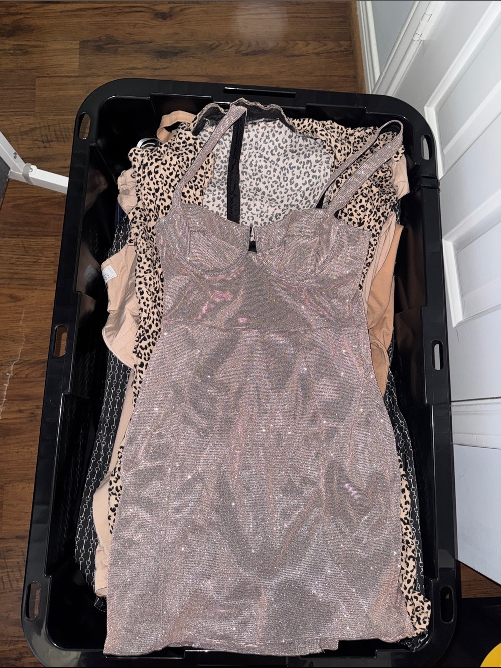 Sparkle Bodycon Mini Dress in Shimmering Taupe - Picture 6 of 7